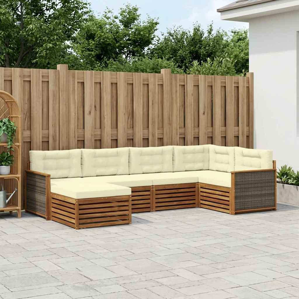 Buiten bankenset met kussen 6 pcs Natuurlijk en Crème