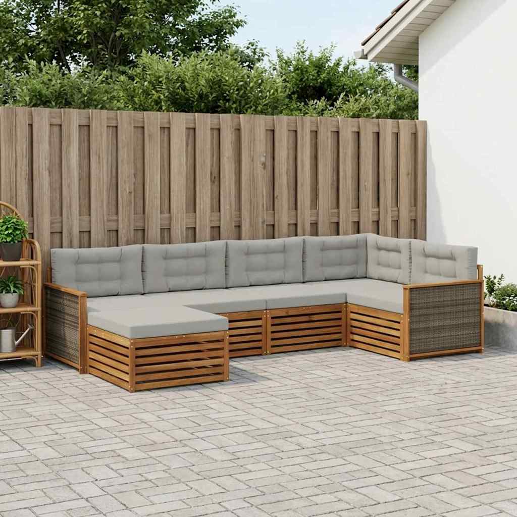 Buiten bankenset met kussen 6 pcs Naturel en lichtgrijs