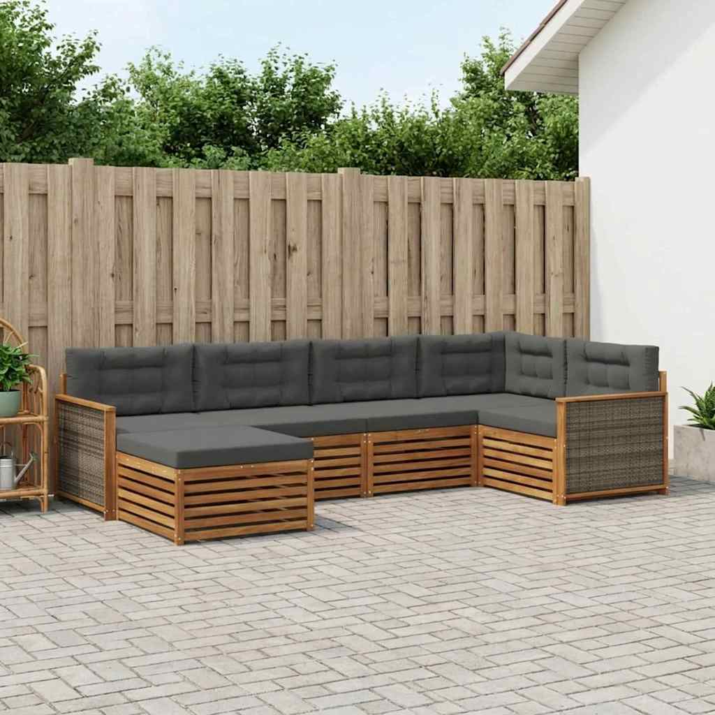 Buiten bankenset met kussen 6 pcs Natuurlijk en Antraciet