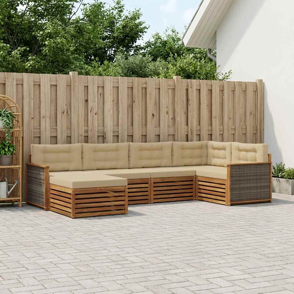 Buiten bankenset met kussen 6 pcs Natuurlijk en Beige