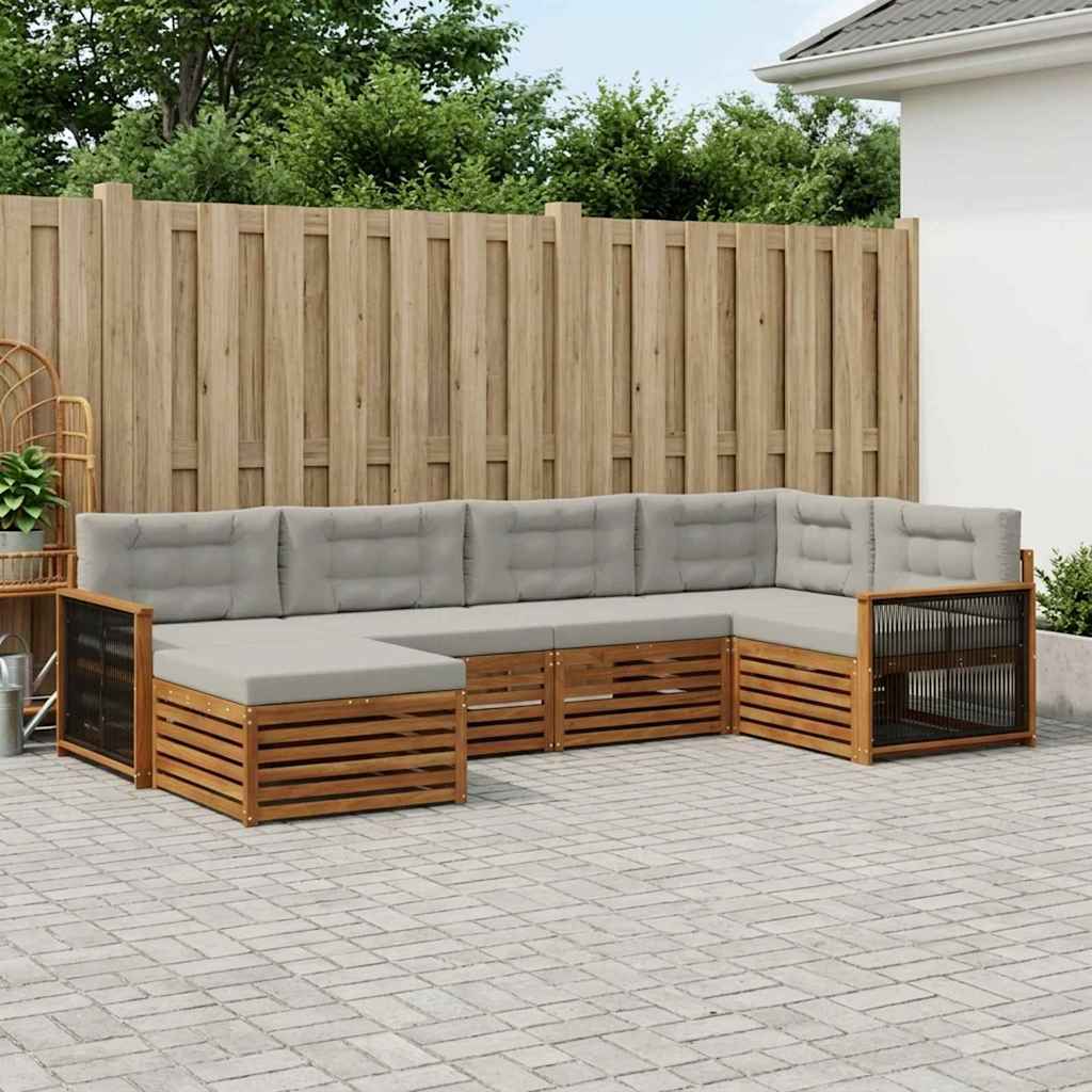 Buiten bankenset met kussen 6 pcs Naturel en lichtgrijs