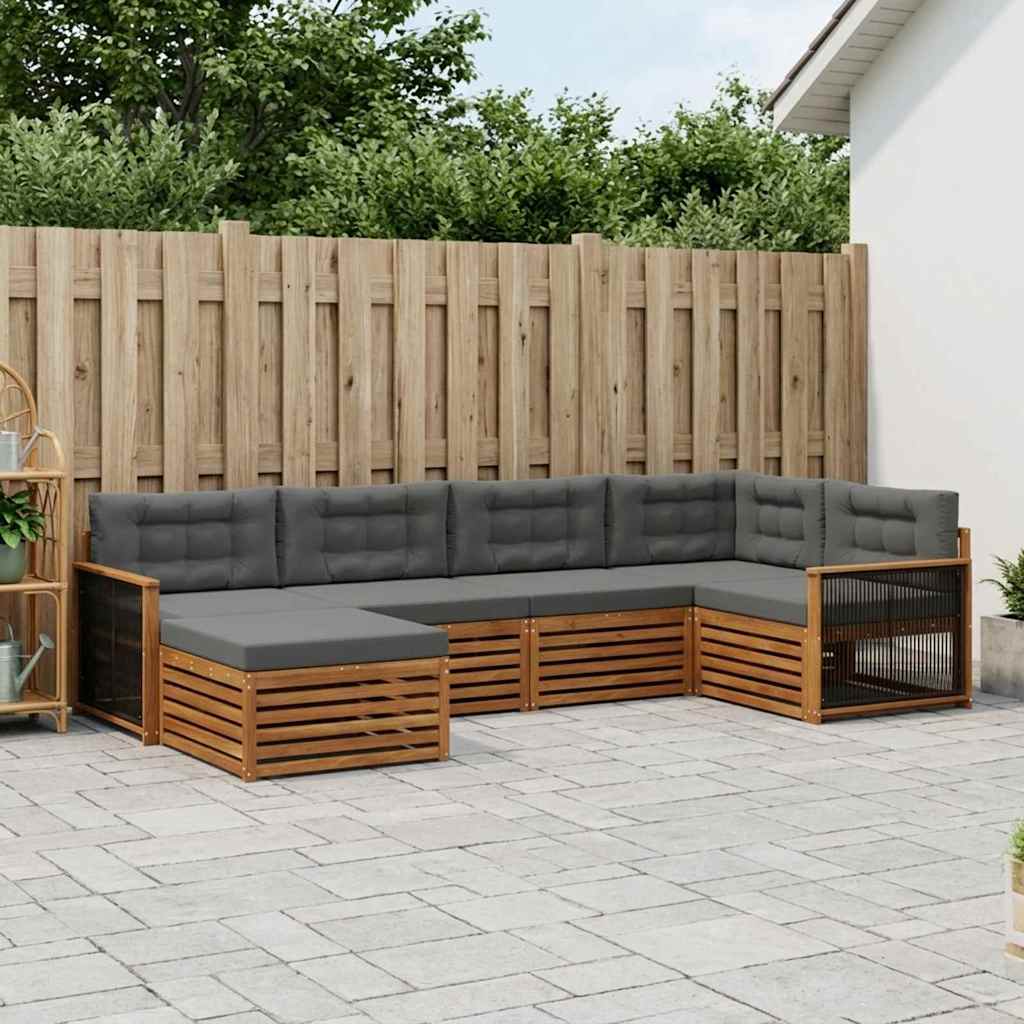 Buiten bankenset met kussen 6 pcs Natuurlijk en Antraciet