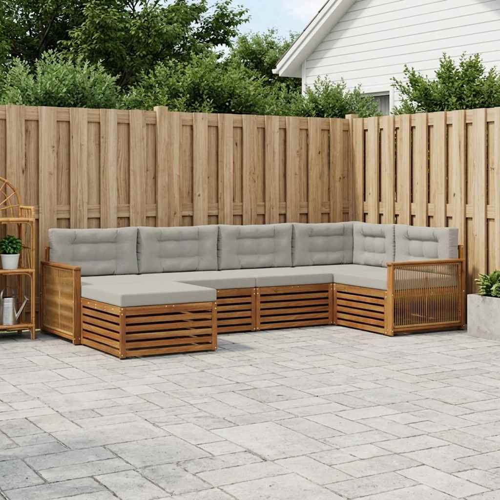 Buiten bankenset met kussen 6 pcs Naturel en lichtgrijs