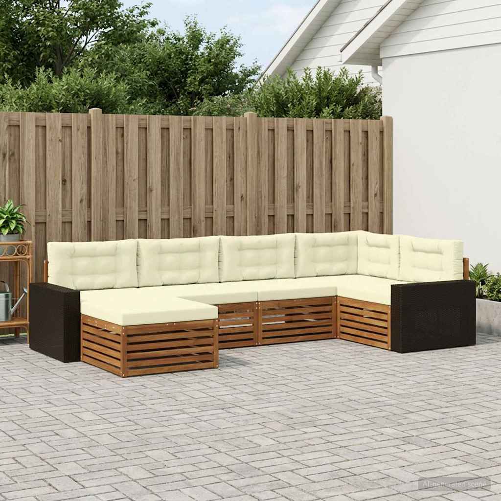 Buiten bankenset met kussen 6 pcs Natuurlijk en Crème