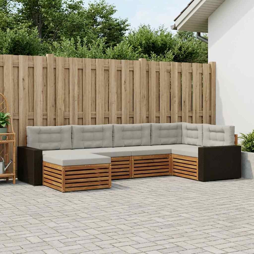 Buiten bankenset met kussen 6 pcs Naturel en lichtgrijs – afbeelding 1