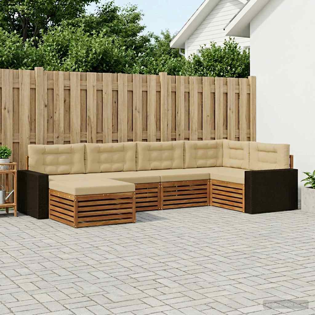 Buiten bankenset met kussen 6 pcs Natuurlijk en Beige