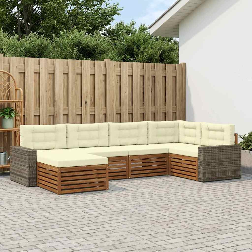 Buiten bankenset met kussen 6 pcs Natuurlijk en Crème – afbeelding 1