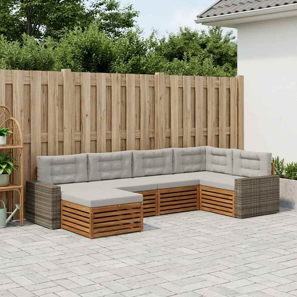 Buiten bankenset met kussen 6 pcs Naturel en lichtgrijs