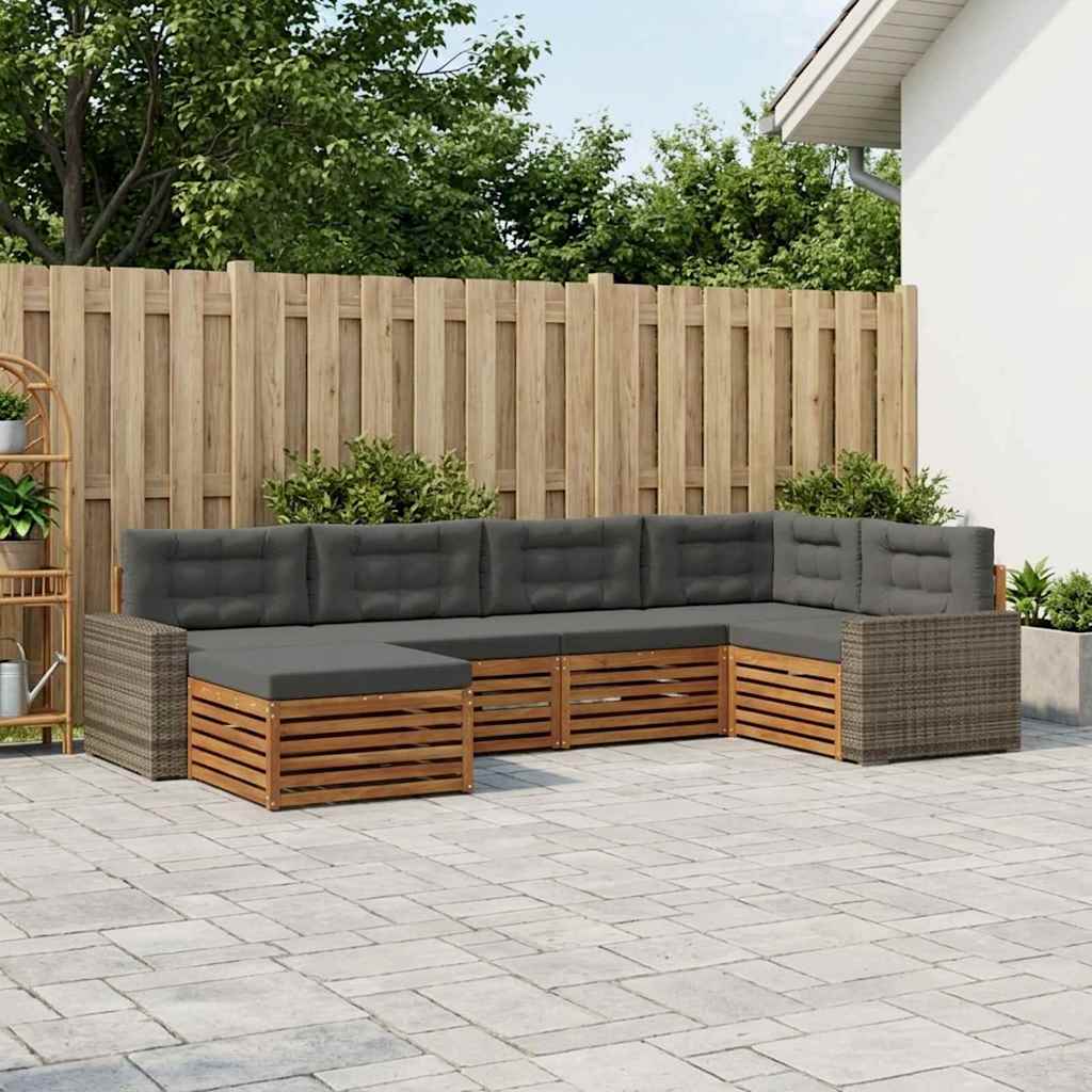 Buiten bankenset met kussen 6 pcs Natuurlijk en Antraciet