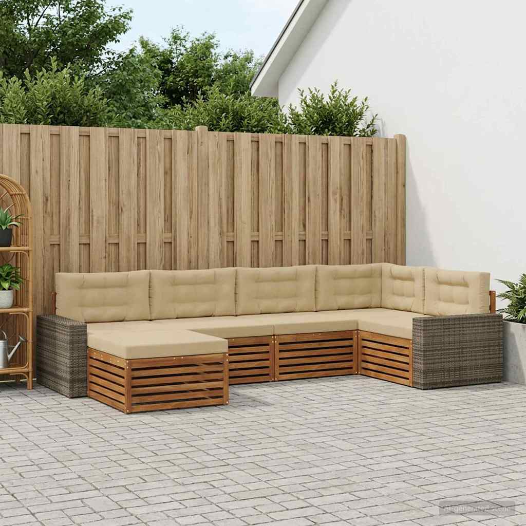 Buiten bankenset met kussen 6 pcs Natuurlijk en Beige