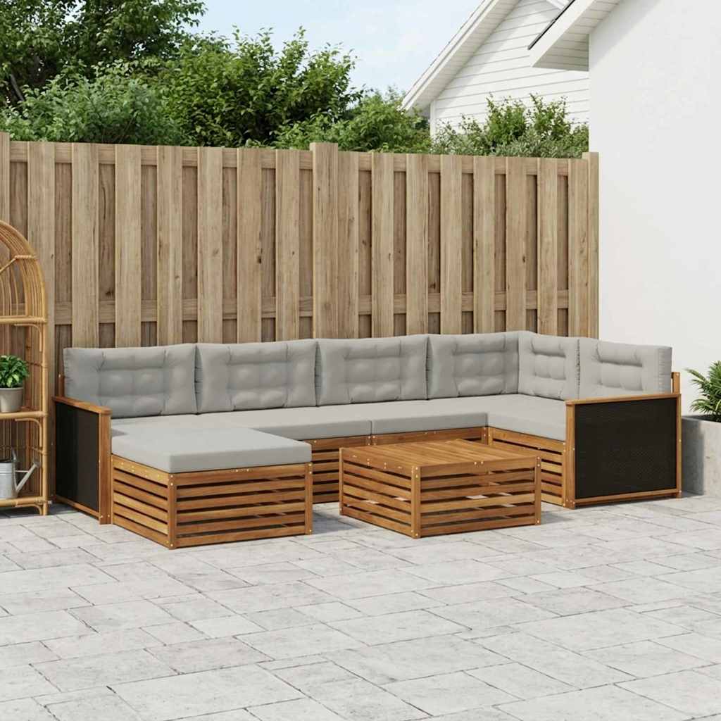 Buiten bankenset met kussen 7 pcs Naturel en lichtgrijs – afbeelding 1