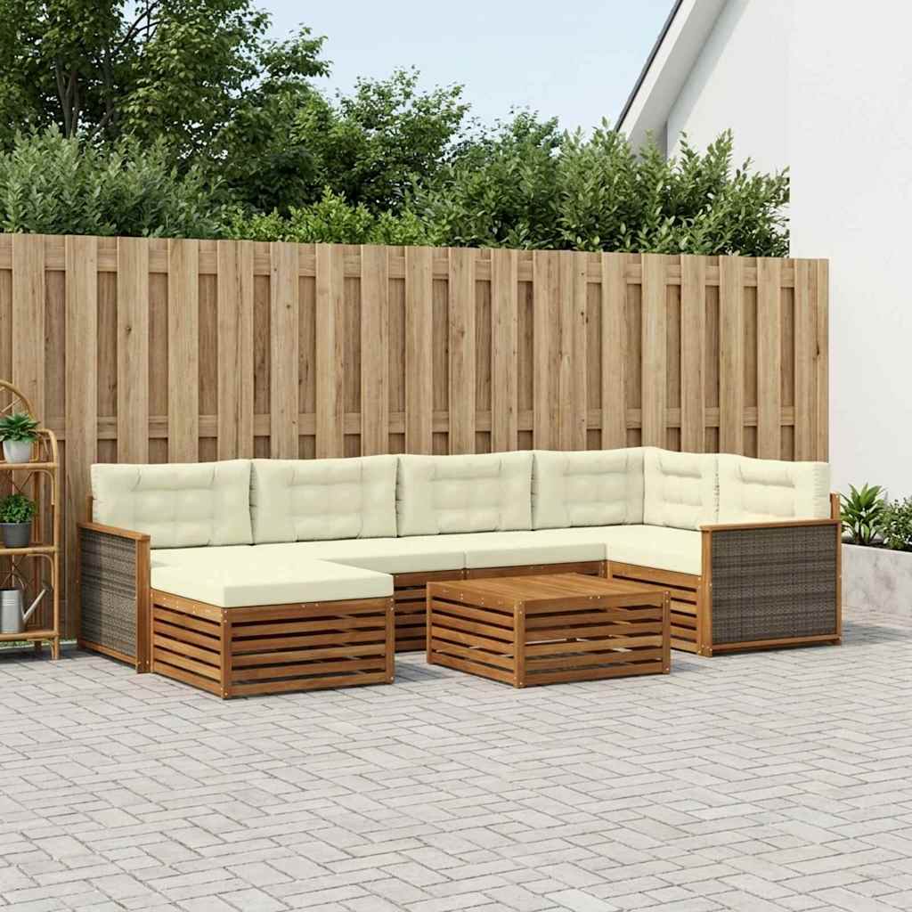Buiten bankenset met kussen 7 pcs Natuurlijk en Crème