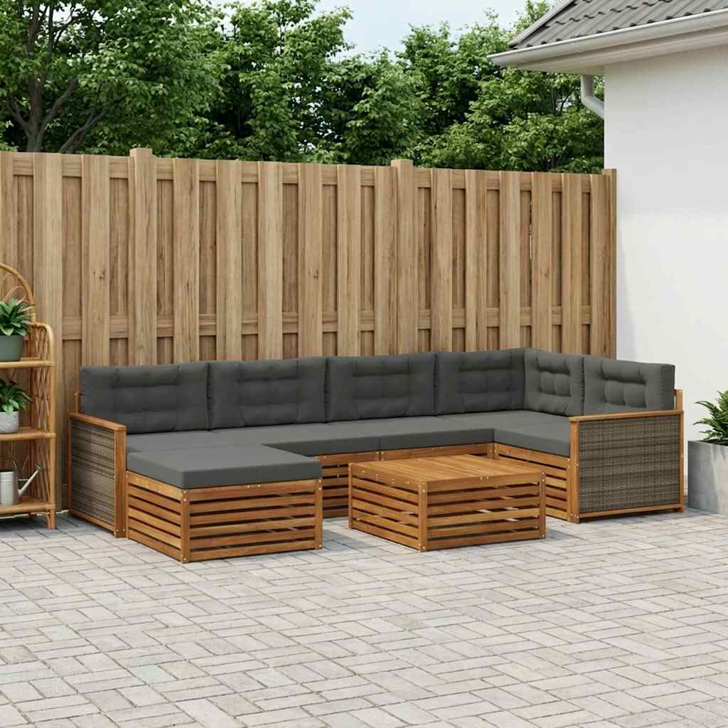Buiten bankenset met kussen 7 pcs Natuurlijk en Antraciet – afbeelding 1