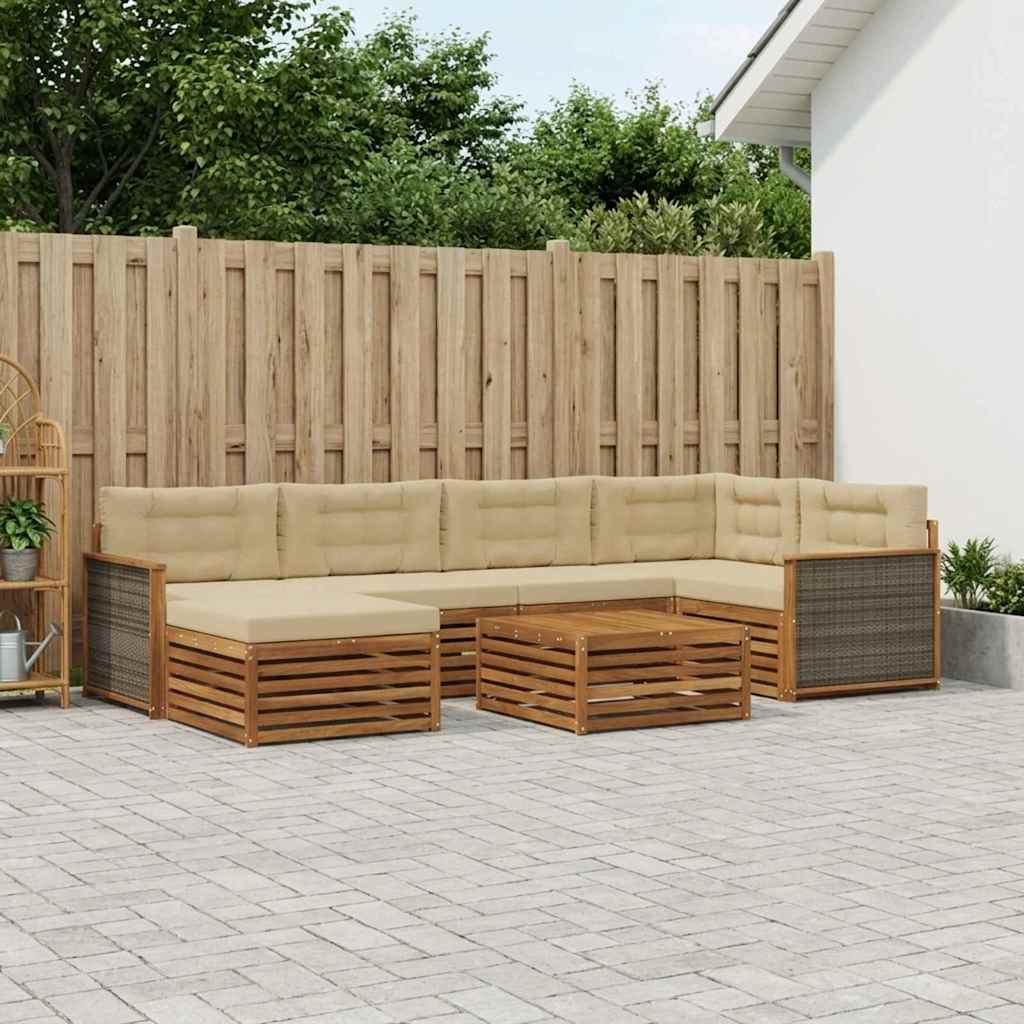 Buiten bankenset met kussen 7 pcs Natuurlijk en Beige