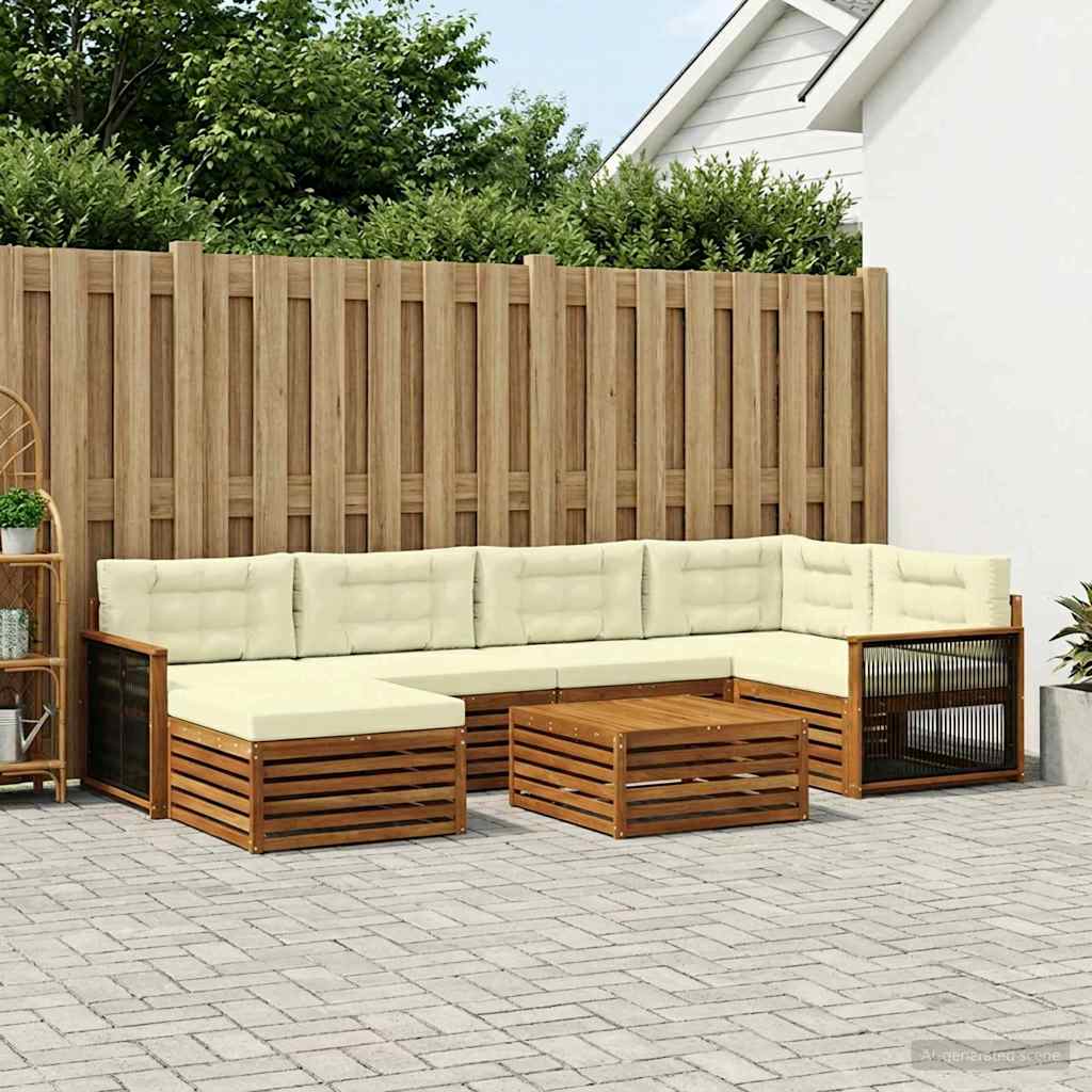 Buiten bankenset met kussen 7 pcs Natuurlijk en Crème – afbeelding 1