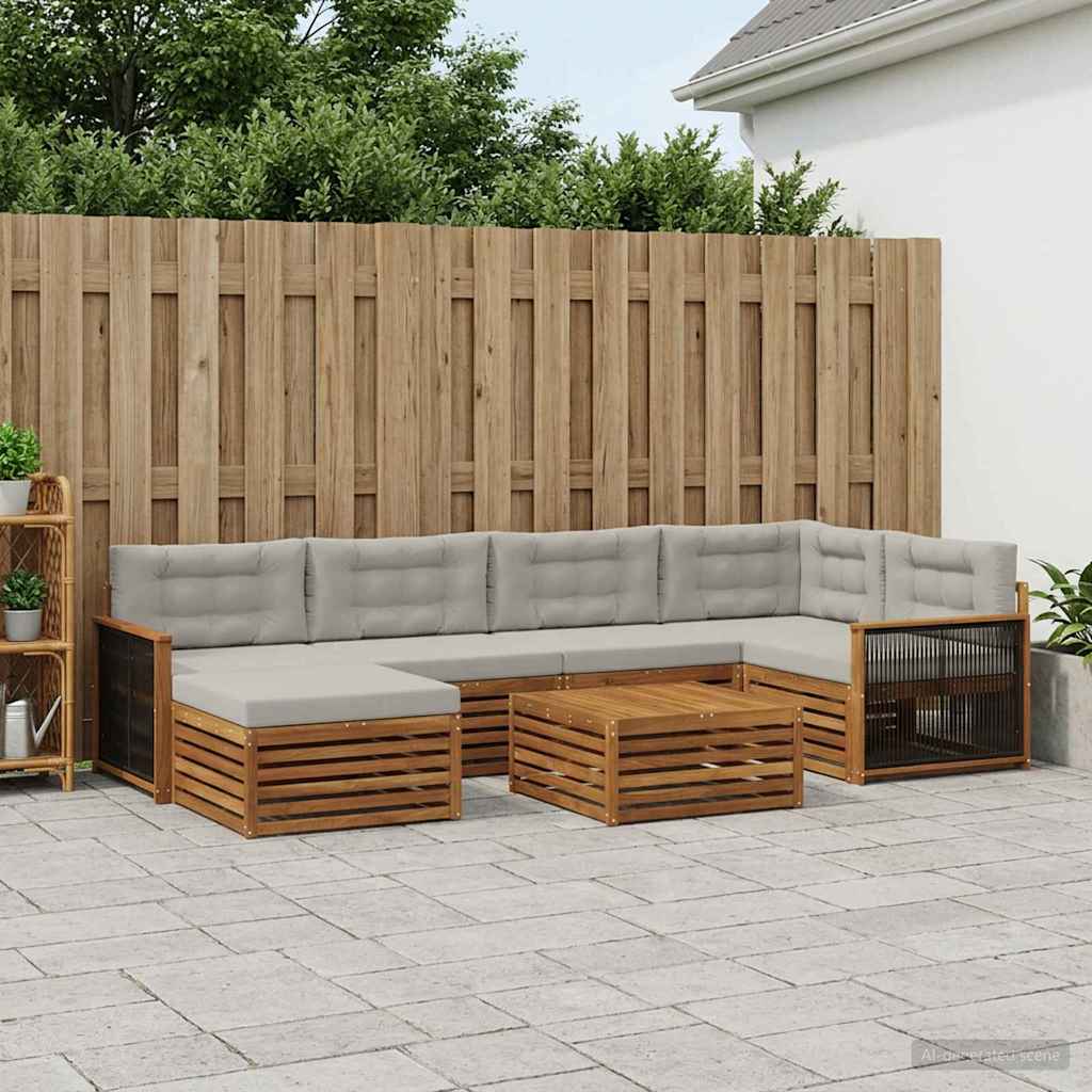 Buiten bankenset met kussen 7 pcs Naturel en lichtgrijs – afbeelding 1