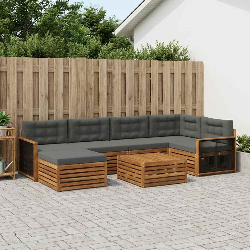 Buiten bankenset met kussen 7 pcs Natuurlijk en Antraciet