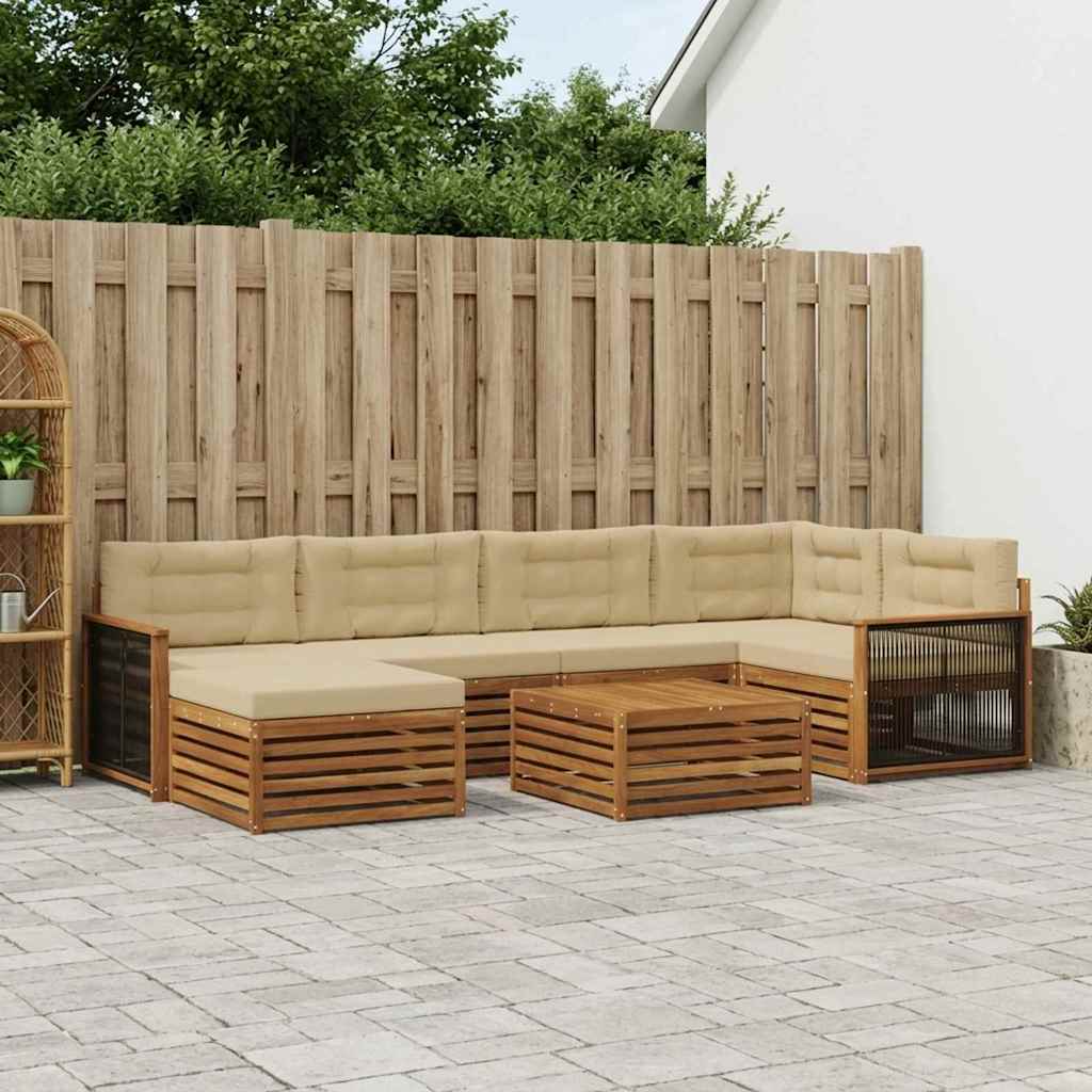 Buiten bankenset met kussen 7 pcs Natuurlijk en Beige – afbeelding 1