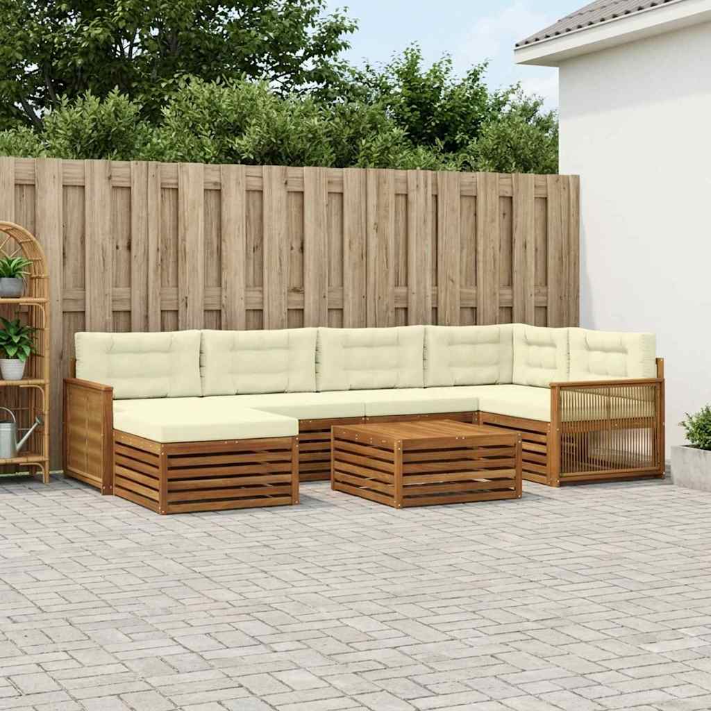 Buiten bankenset met kussen 7 pcs Natuurlijk en Crème – afbeelding 1