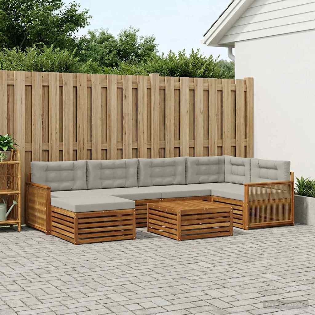 Buiten bankenset met kussen 7 pcs Naturel en lichtgrijs