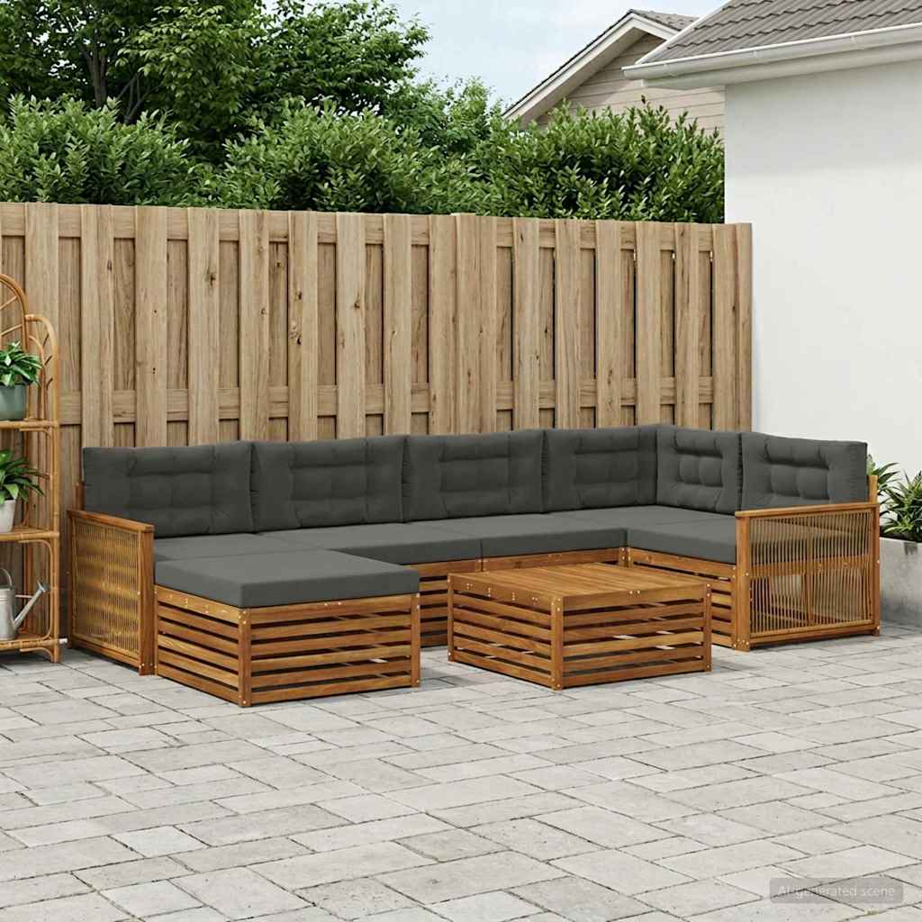 Buiten bankenset met kussen 7 pcs Natuurlijk en Antraciet