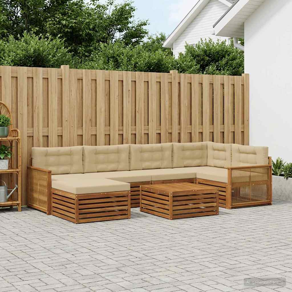 Buiten bankenset met kussen 7 pcs Natuurlijk en Beige – afbeelding 1