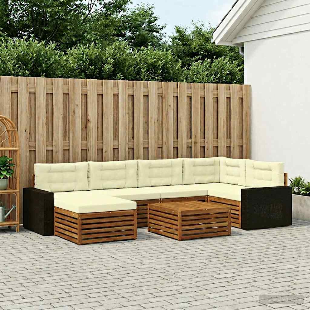Buiten bankenset met kussen 7 pcs Natuurlijk en Crème – afbeelding 1