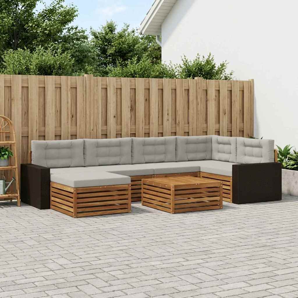 Buiten bankenset met kussen 7 pcs Naturel en lichtgrijs