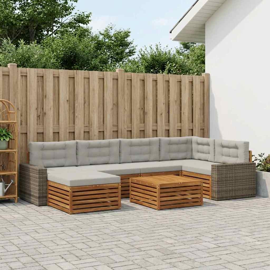 Buiten bankenset met kussen 7 pcs Naturel en lichtgrijs