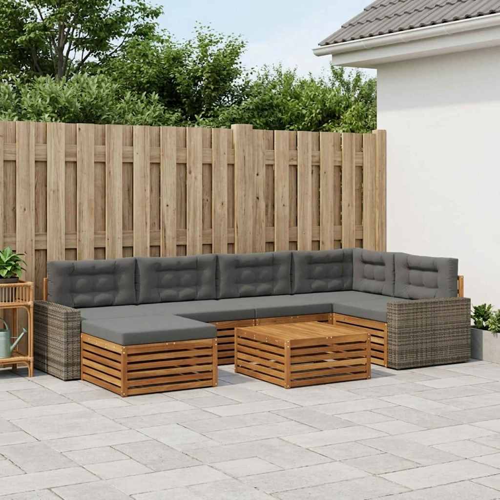 Buiten bankenset met kussen 7 pcs Natuurlijk en Antraciet – afbeelding 1