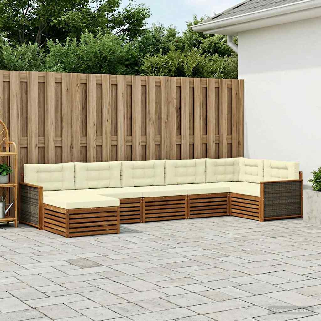 Buiten bankenset met kussen 7 pcs Natuurlijk en Crème – afbeelding 1