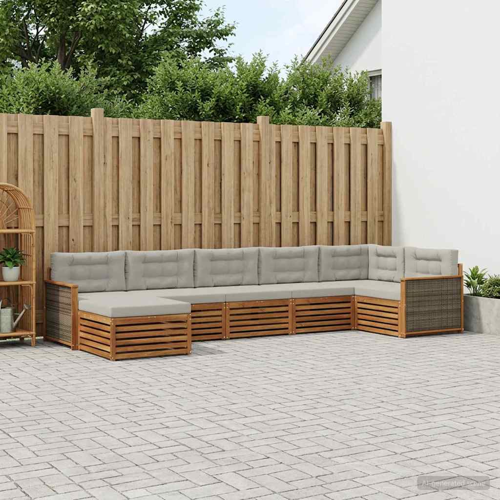 Buiten bankenset met kussen 7 pcs Naturel en lichtgrijs – afbeelding 1