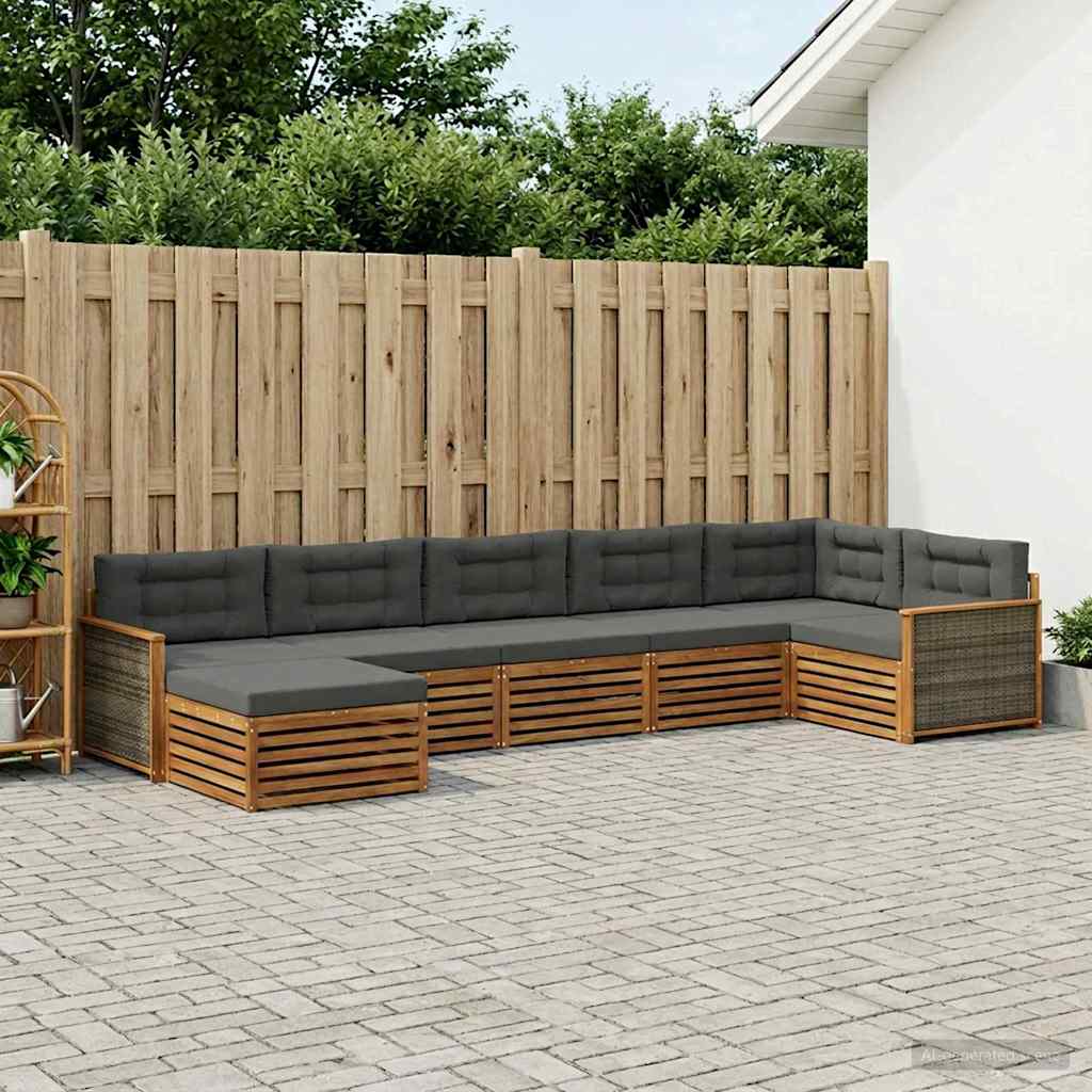 Buiten bankenset met kussen 7 pcs Natuurlijk en Antraciet – afbeelding 1