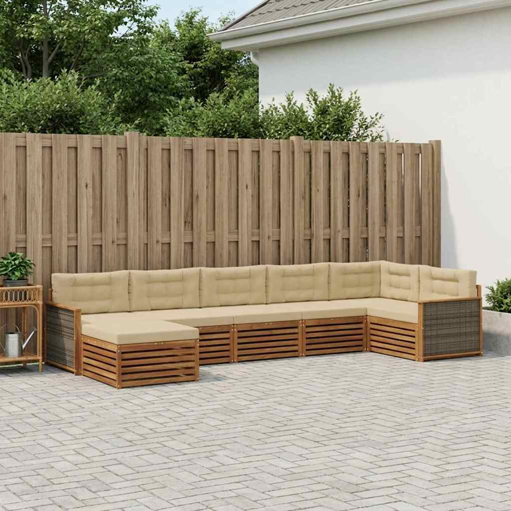 Buiten bankenset met kussen 7 pcs Natuurlijk en Beige – afbeelding 1