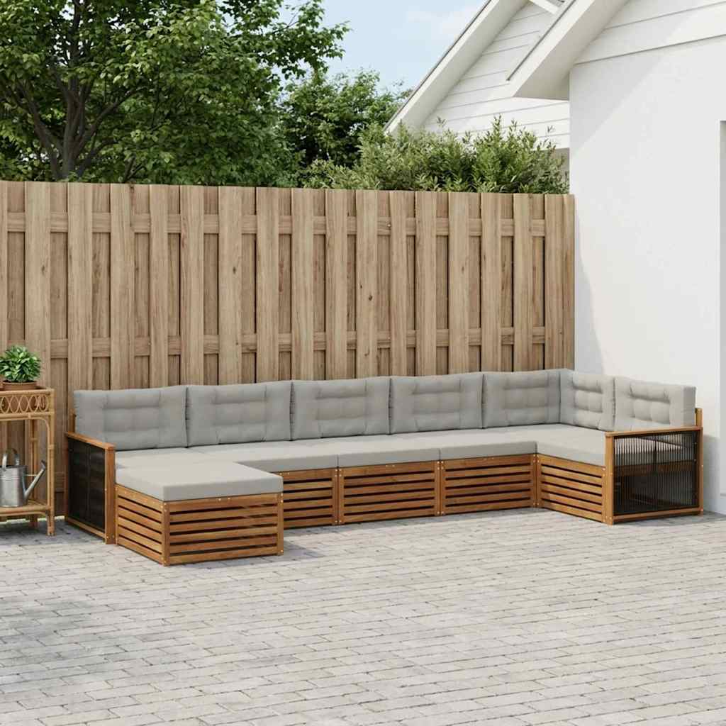 Buiten bankenset met kussen 7 pcs Naturel en lichtgrijs