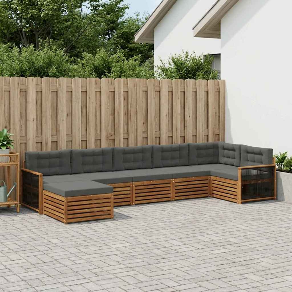 Buiten bankenset met kussen 7 pcs Natuurlijk en Antraciet