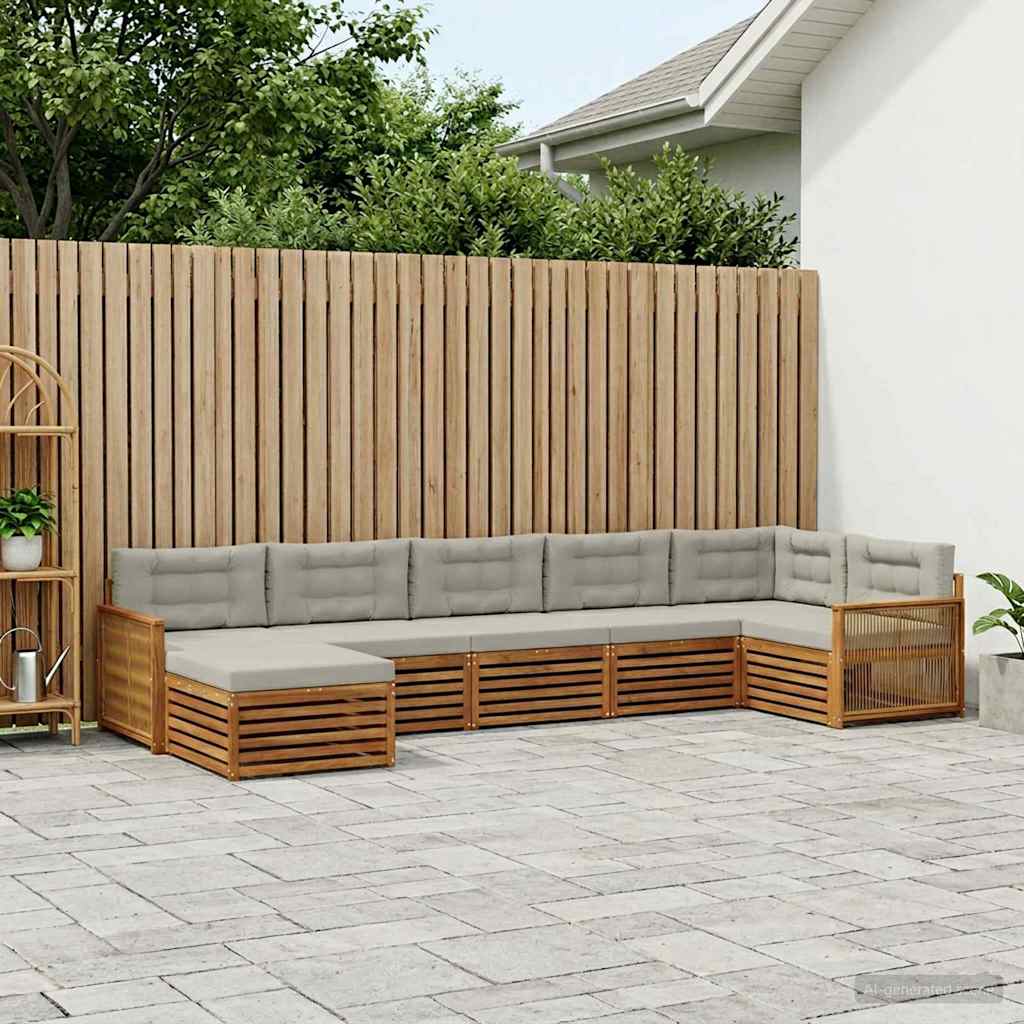 Buiten bankenset met kussen 7 pcs Naturel en lichtgrijs – afbeelding 1