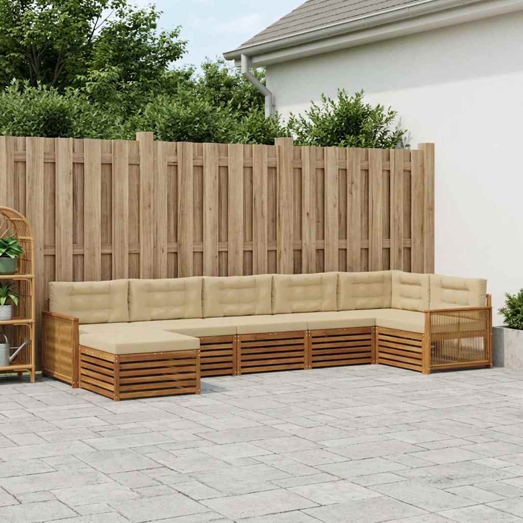Buiten bankenset met kussen 7 pcs Natuurlijk en Beige