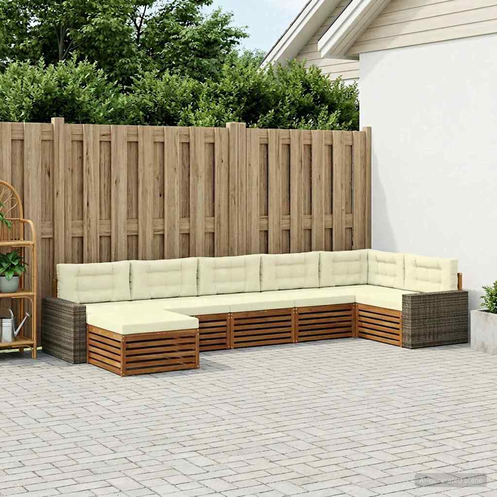 Buiten bankenset met kussen 7 pcs Natuurlijk en Crème – afbeelding 1