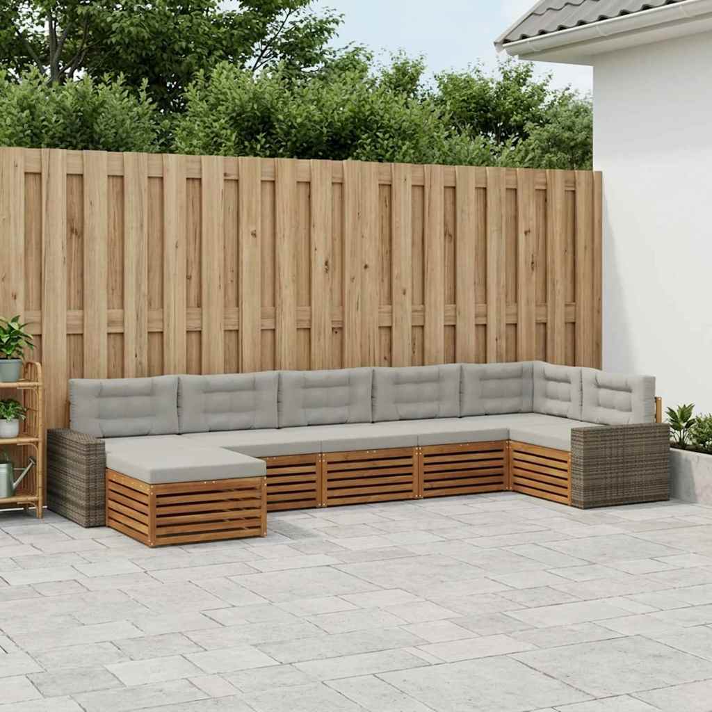 Buiten bankenset met kussen 7 pcs Naturel en lichtgrijs – afbeelding 1