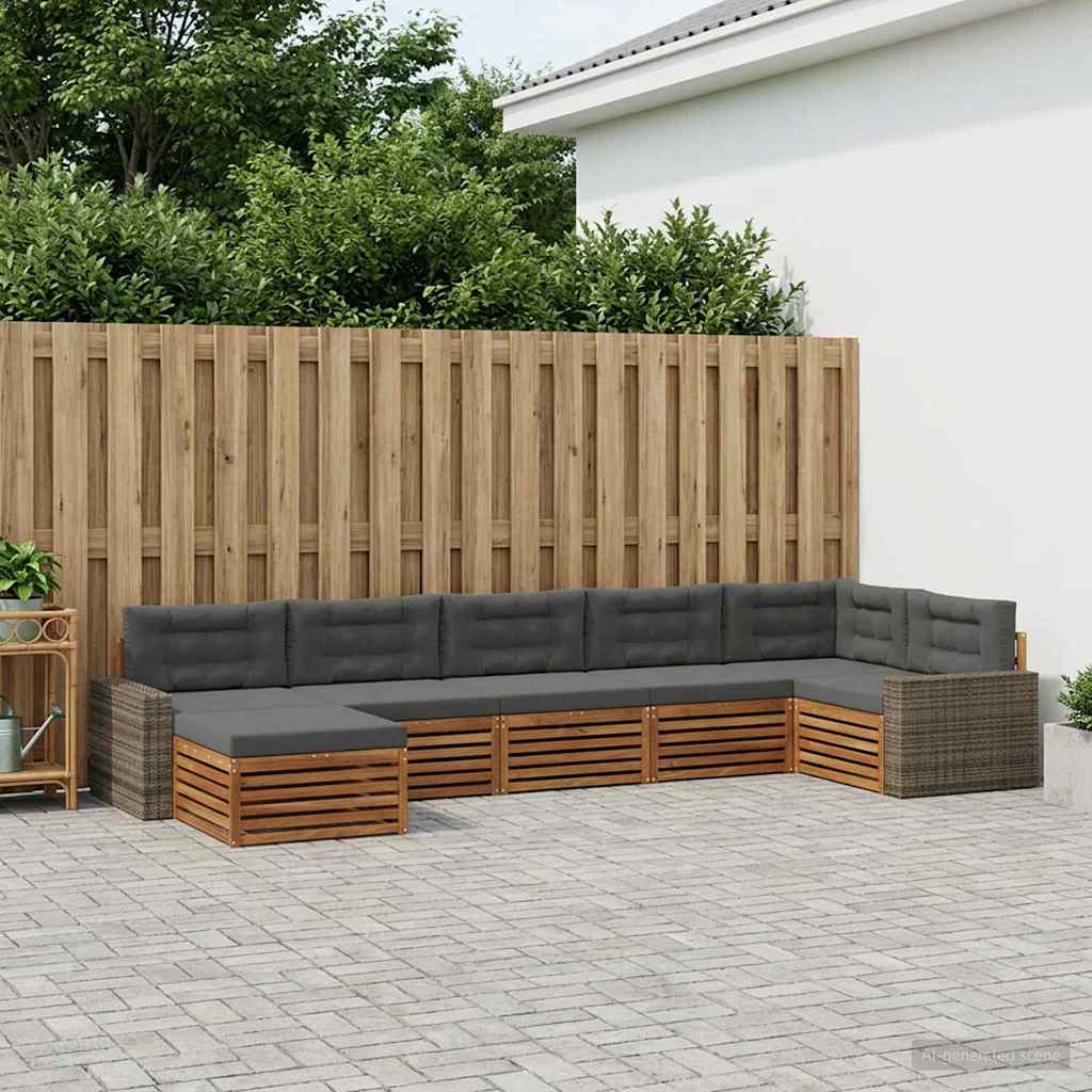 Buiten bankenset met kussen 7 pcs Natuurlijk en Antraciet