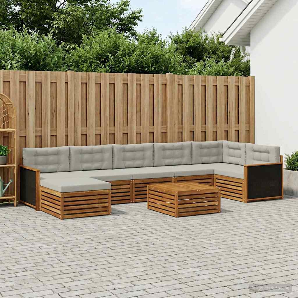Buiten bankenset met kussen 8 pcs Naturel en lichtgrijs – afbeelding 1