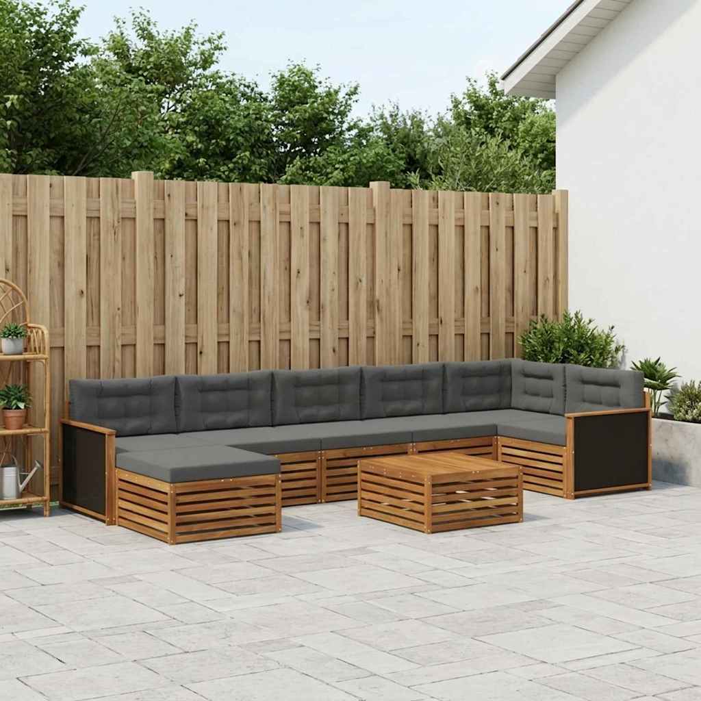 Buiten bankenset met kussen 8 pcs Natuurlijk en Antraciet