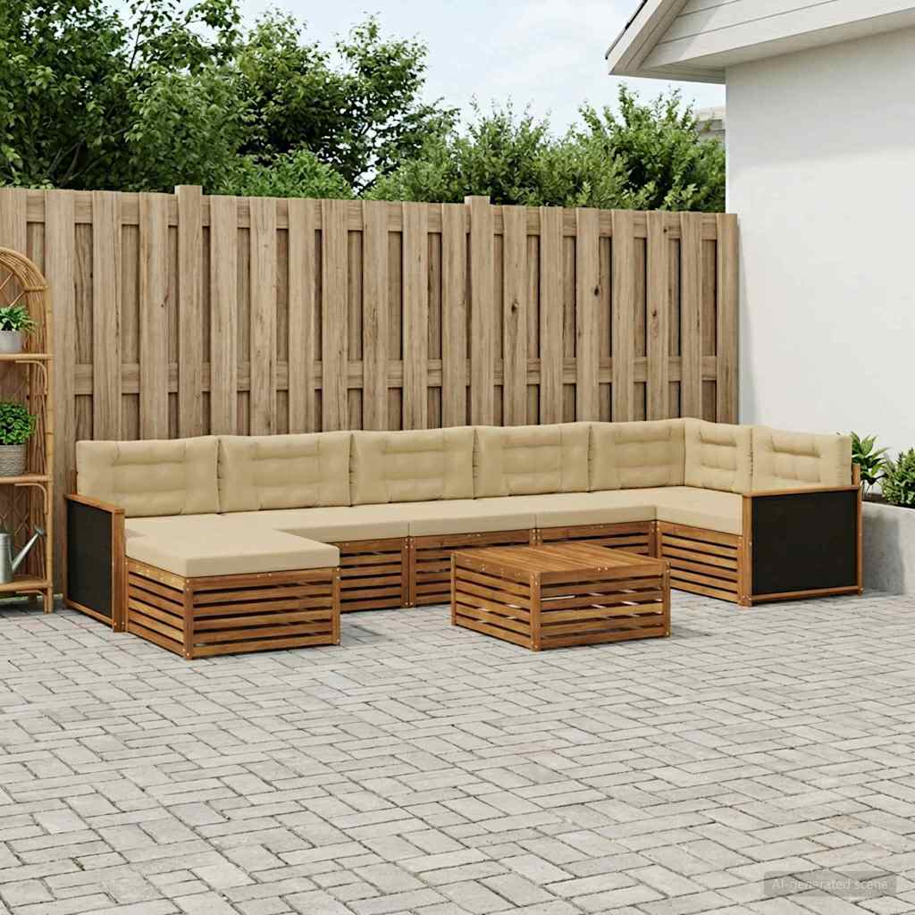 Buiten bankenset met kussen 8 pcs Natuurlijk en Beige