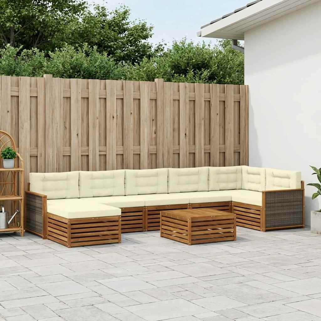 Buiten bankenset met kussen 8 pcs Natuurlijk en Crème