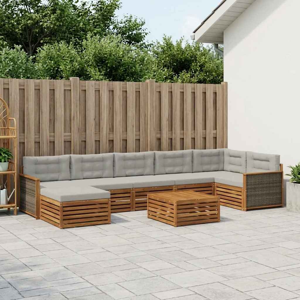 Buiten bankenset met kussen 8 pcs Naturel en lichtgrijs