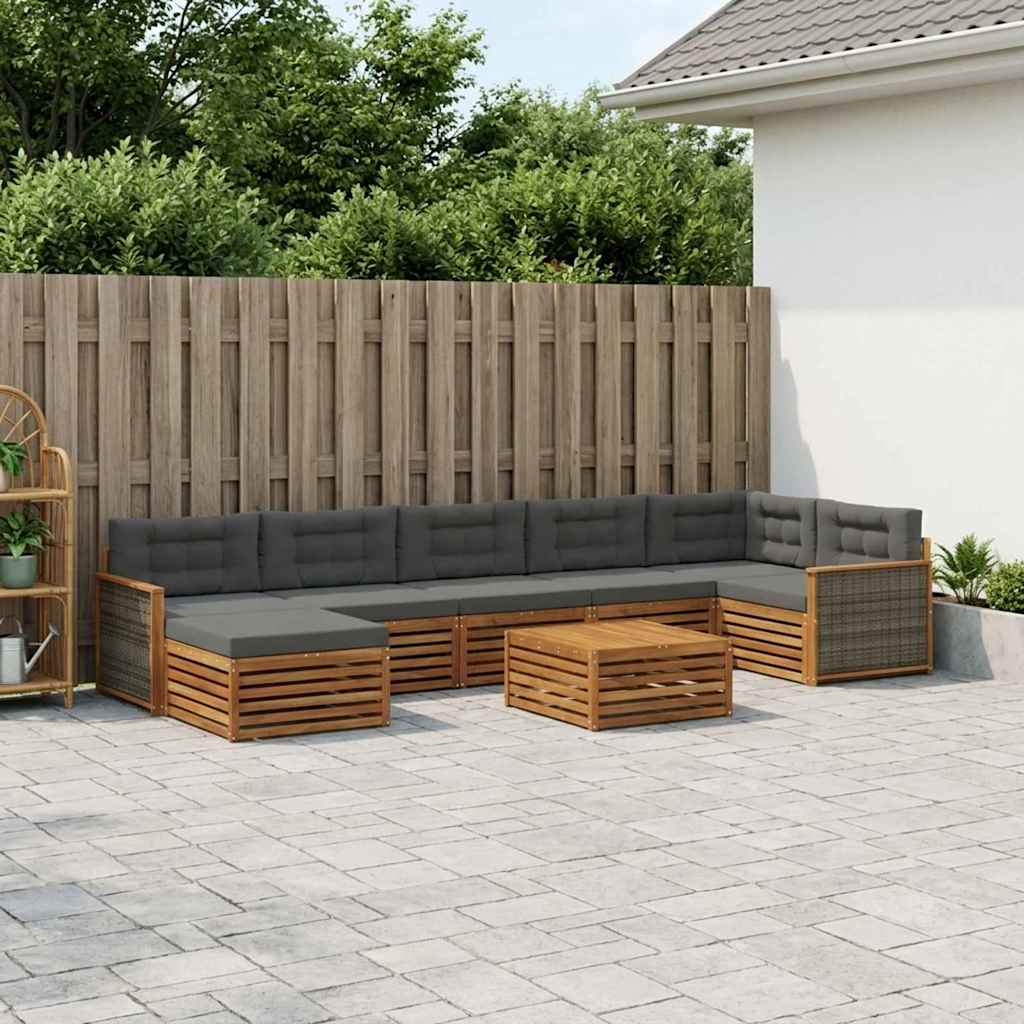 Buiten bankenset met kussen 8 pcs Natuurlijk en Antraciet – afbeelding 1