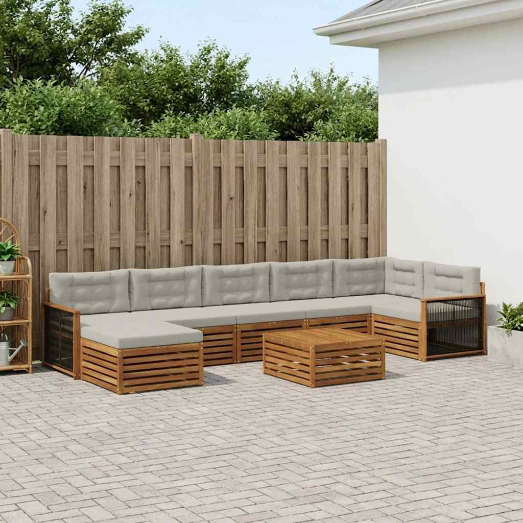 Buiten bankenset met kussen 8 pcs Naturel en lichtgrijs – afbeelding 1
