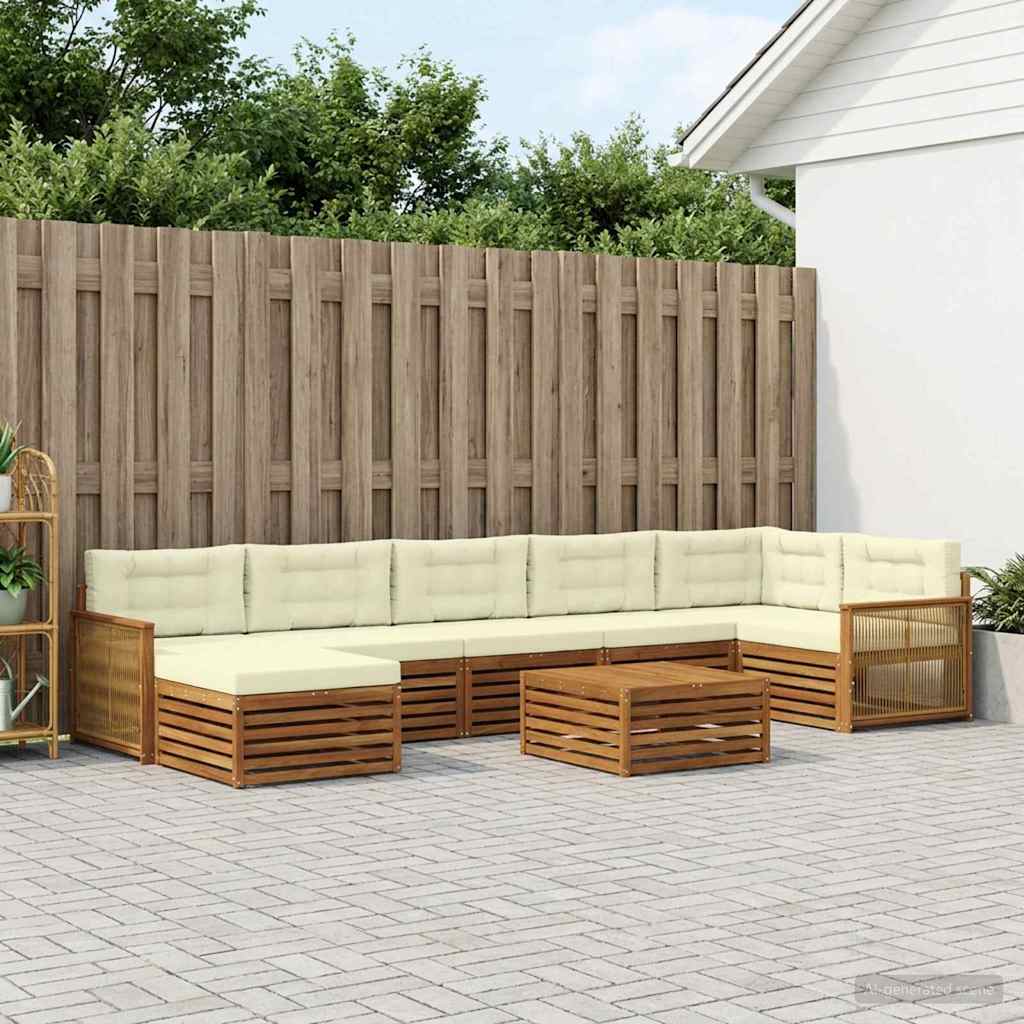 Buiten bankenset met kussen 8 pcs Natuurlijk en Crème – afbeelding 1