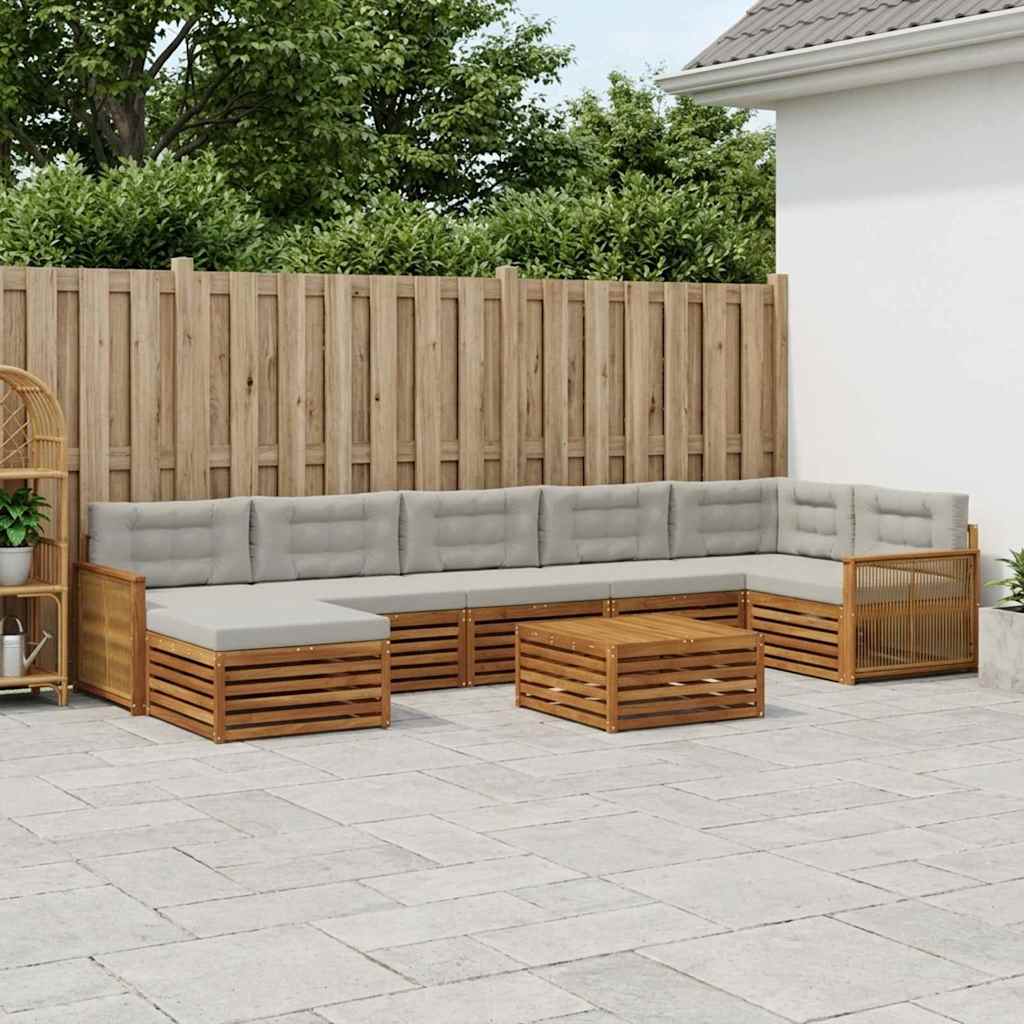 Buiten bankenset met kussen 8 pcs Naturel en lichtgrijs – afbeelding 1
